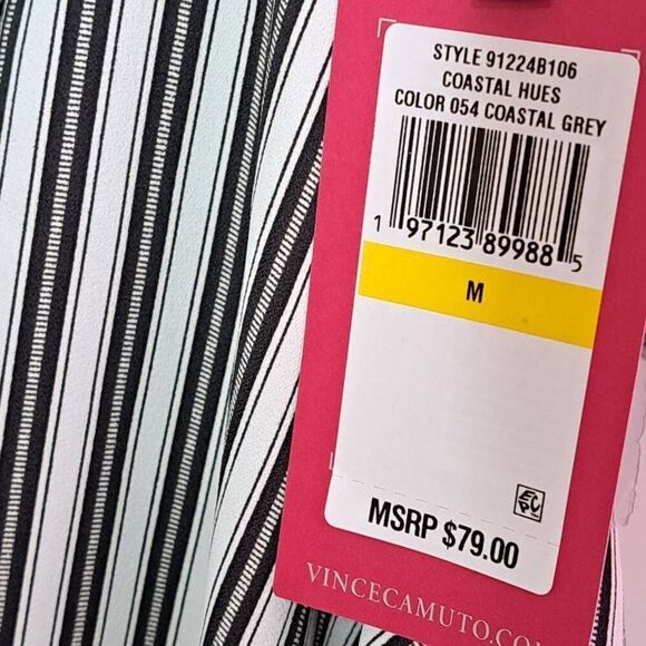 Vince Camuto Women's Chevron-Stripe Puff-Sleeve Tie-Front Top NWT sz Medium - Picture 7 of 9